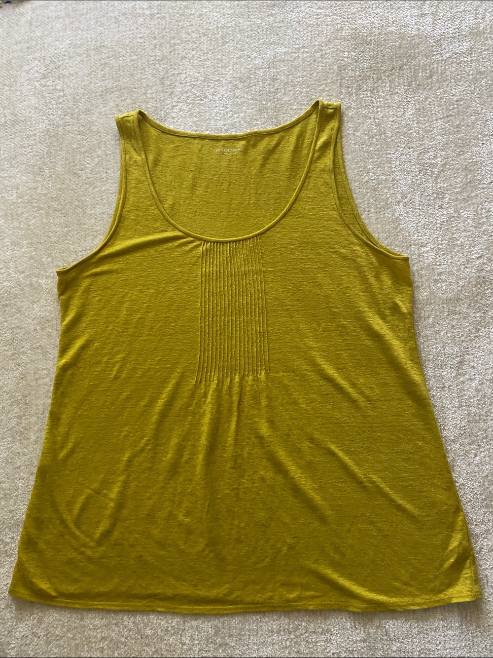 Eileen Fisher Linen Jersey Pin-tuck Bib Mustard Knit Scoop Neck Tank Top Size M